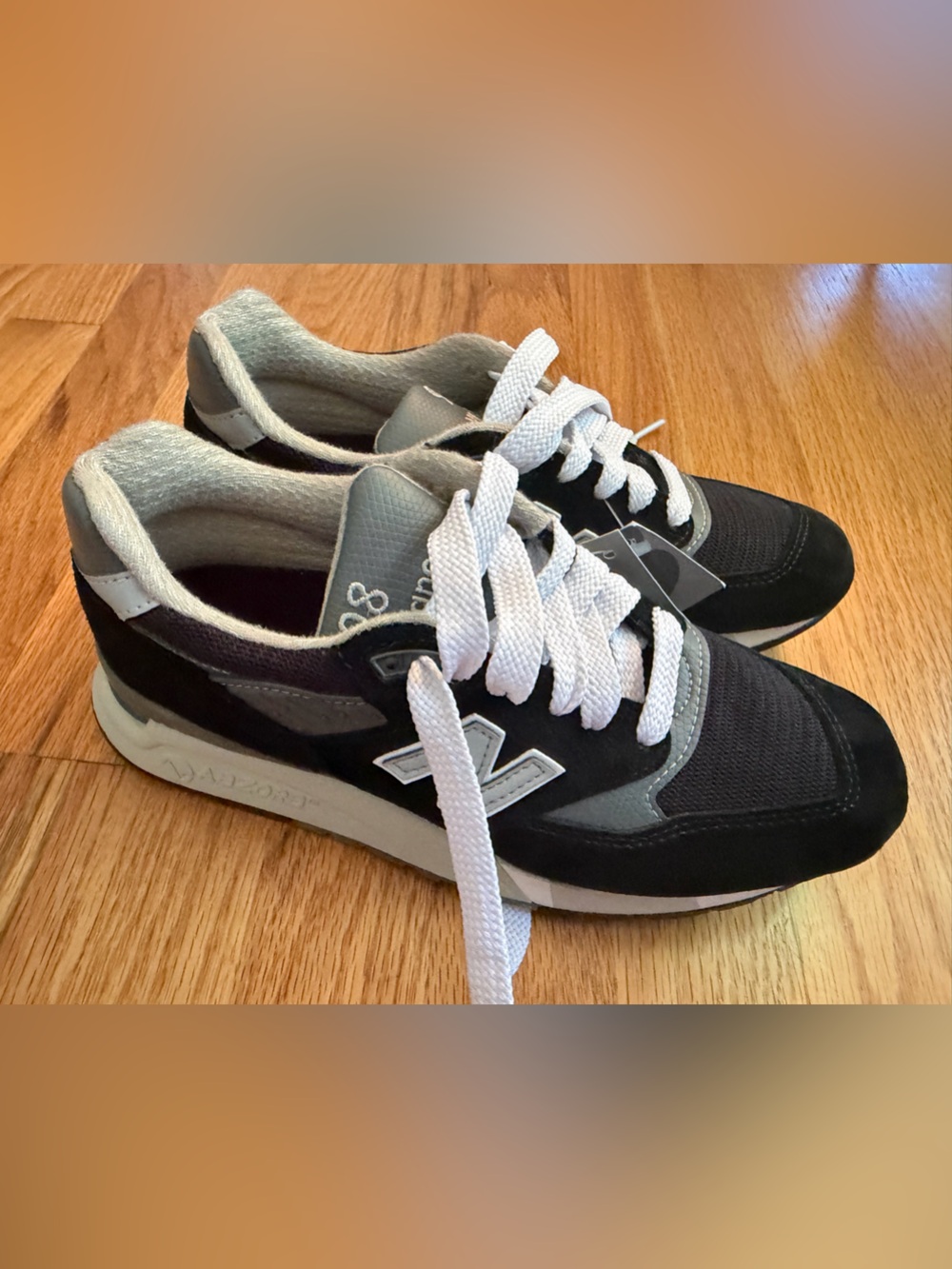 New Balance Men's Black and Gray Retro Sneaker with White Laces